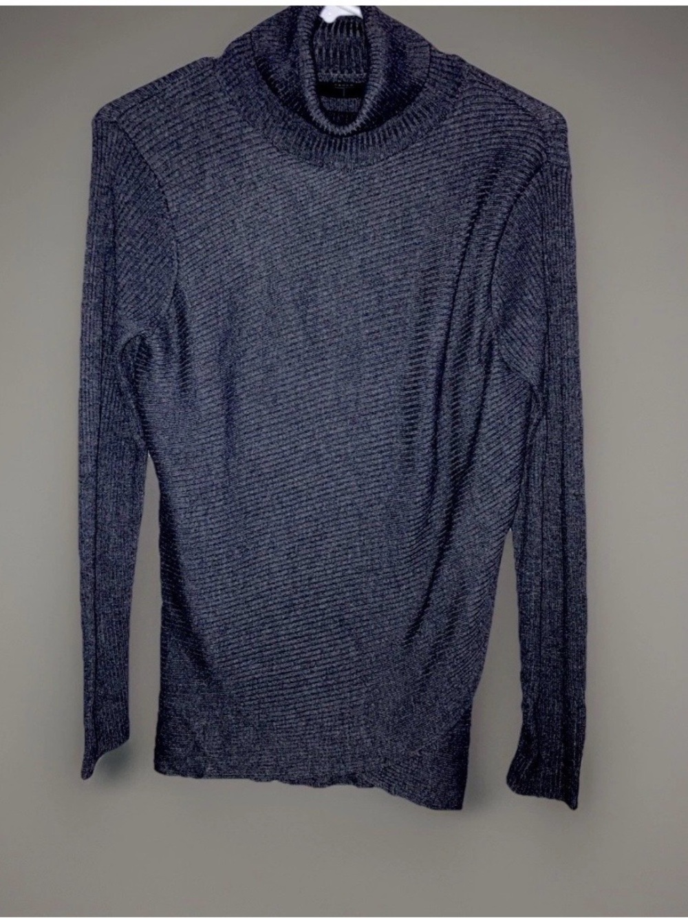 Tahari Dark Gray Cashmere Blend Turtleneck Ribbed Knit Sweater Layered Hem Sz S